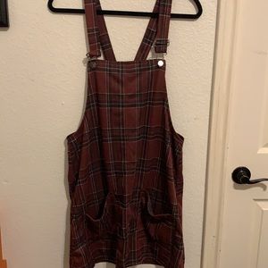 Maroon Plaid Overall Dress